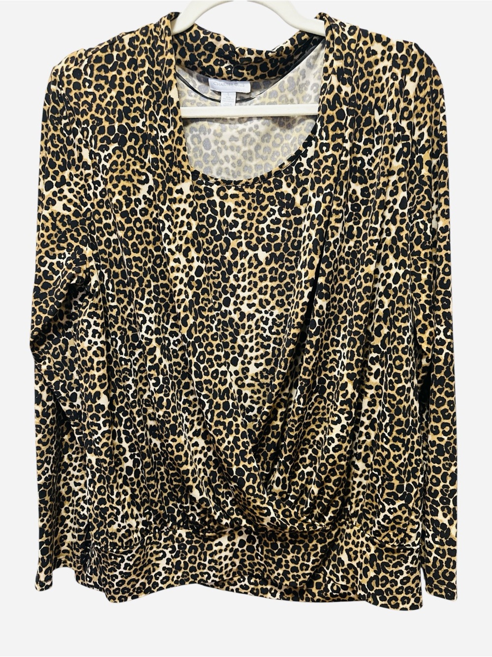 Charter Club Leopard-Print Long Sleeve Twist-Front Top - Tan & Black